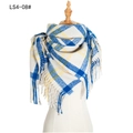 Écharpe à carreaux classique pour femmes en bleu, jaune et blanc avec des franges - Bleu Royal (FS4-08#)