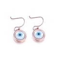 Rose gold evil eye drop earrings with blue enamel center on a clean white background - Rose Gold (KE85785-K)