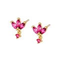 Elegant gold-tone stud earrings with magenta marquise-cut crystals and s925 silver needles - Rose Red Gold