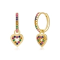 Rainbow gemstone heart drop earrings in gold finish with colorful pavé crystals - Gold Rainbow Stone Pave Heart Pendant