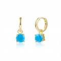 Detailed view of round blue zircon drop earrings with gold finish and front and side angles - Turquoise Water Drop Pendant