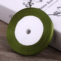Deep green 6mm satin ribbon roll for gift wrapping and DIY crafts on wood surface - Army Green