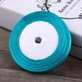 6mm light blue satin ribbon roll with metallic gold edge on white foam core spool - Lake Blue
