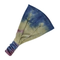 Macro detail view of wide elastic yoga headband with a blue and green tie-dye pattern - Purple Red Yellow Blue Tie-Dye