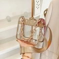 Champagne gold transparent PVC handbag with rhinestone edges and thick plastic chain strap - Champagne