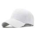 Detailed side view of white cotton baseball cap with ventilation eyelets and curved brim - White
