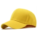 Detail of a yellow cotton twill baseball cap with breathable vents and adjustable back strap - Yellow