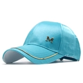 Women's sky blue satin baseball cap with golden M logo and striped brim detail - Adjustable / Lake Blue