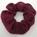 Elegant burgundy metallic sparkle scrunchie with large volume and pleated fabric detail - Rose Red