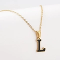 Collar de acero inoxidable dorado con un dije de letra L en esmalte negro moderno - Letra L Dorada