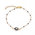 Bracciale in acciaio inossidabile dorato con ciondolo malocchio nero e perline - Oro 18K / Nero (411-2)