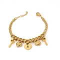 Pulsera de cadena dorada con múltiples dijes de corazón, candado de corazón y llaves - Estilo de Colgante de Candado de Corazón y Llave (ZG261)
