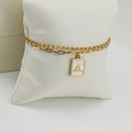 Gold double-layer paperclip chain bracelet with white shell letter A pendant - Letter A Style (A)