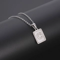 Silver square shell necklace with capitalized letter C pendant on a stainless steel chain - Silver Letter C