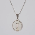 Collar minimalista de nácar redondo con colgante letra J en acero plateado - Plata - Letra J (Con Cadena)