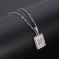 Silver square letter N pendant necklace with white mother of pearl inlay on black stand - Silver Letter N
