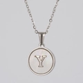 Collar de acero inoxidable plateado con colgante redondo de nácar y letra Y mayúscula - Plata - Letra Y (Con Cadena)