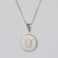 Collar de acero inoxidable plateado con nácar y colgante con la letra U - Plata - Letra U (Con Cadena)