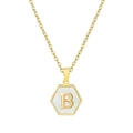 Gouden roestvrijstalen ketting met zeshoekige hanger van parelmoer en letter B - Witte Schelp B