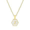 Collar de acero de titanio con letra Z dorada e incrustación de nácar blanco - Con cadena / Letra Blanca Z
