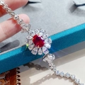 Lussuoso set di gioielli con fiore di tormalina rossa e petali scintillanti - Bracciale / Rosso Rubino / Argento
