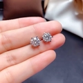 Classic six-prong round cut moissanite stud earrings in silver tone setting - Stud Earrings (1 Pair)