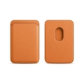 Brown leather magnetic MagSafe card wallet for iPhone with precise stitching detail - Golden Brown