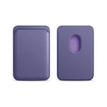 Detail of purple leather MagSafe card holder with stitching and back cutout for iPhone - Wisteria