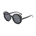 Fashionable black round sunglasses with decorative hollow frame and dark grey lenses - Black Frame Grey Lens