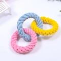 Interlocked colorful cotton rope rings for dogs in pink, blue, and yellow shades - Three Rings