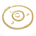 Gouden roestvrijstalen sieradenset in Cubaanse stijl met ketting armband ring en oorbellen - Goud