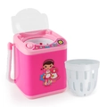 Rosa Mini-Spielzeug-Waschmaschine im Set mit weißem Korb und Aufklebern für Kinder - Rot (Rosa)