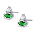 Detailed close-up of S925 silver stud earrings featuring marquise-cut green gemstones - Silver Green Zirconia