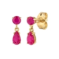 Detail of red teardrop crystal earrings with gold plating and butterfly back closure - Rose Red (Gold Plated)