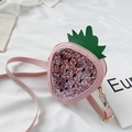 Pink sequin strawberry crossbody bag for girls with sparkling glitter filling - Pink