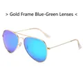 Classic gold aviator sunglasses with polarized blue-green mirrored lenses and metal frame - Gold Frame Ice Blue Lens
