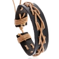 Bracciale vintage in pelle intrecciata da uomo con base nera e dettagli in corda marrone - Nero