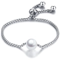 Detalle de perla blanca 10mm en cadena box ajustable de acero con cierre deslizante - Color Acero