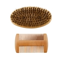 Boar bristle beard brush and wooden comb set for men's grooming on white background - Grooming Set in OPP Bag