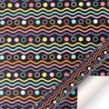 Gift wrapping paper with black background and colorful wavy stripes and polka dots - Striped Dots