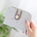 Short zipper wallet for women with floral print in light blue and brown strap - Gray