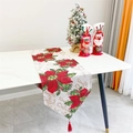 Christmas table runner with red poinsettia floral patterns and festive Joy lettering - 6# Beige Base Joy Floral