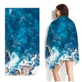 Double-sided quick-dry beach towel featuring a realistic ocean wave and rock print - Sea Surface Ripples (Single-sided Print with PE Bag)