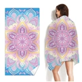Quick-dry microfiber beach towel with pink and purple mandala patterns for travel - Camellia (Single-sided Print with PE Bag)