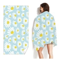 Quick-dry double-sided fleece beach towel with light blue daisy floral print pattern - Daisy (Single-sided Print with PE Bag)