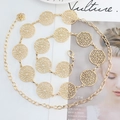 Elegant gold metal chain belt with filigree flower pendants and lobster clasp closure - Gold Hollow Disc Style (115cm)