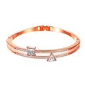 Rose gold heart bracelet with square and triangle rhinestones on a white background - Rose Gold Geometric Square Style (0167)