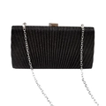 Sparkly black pleated evening clutch bag with rectangular silver clasp and chain strap - Pleated Glitter Style / Black