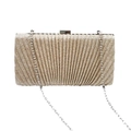 Champagne gold sequin clutch bag with pleated texture and silver metal chain strap - Pleated Glitter Style / Gold