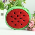 Watermelon plush coin purse with red fruit pulp embroidery and silver bead chain - Red Watermelon